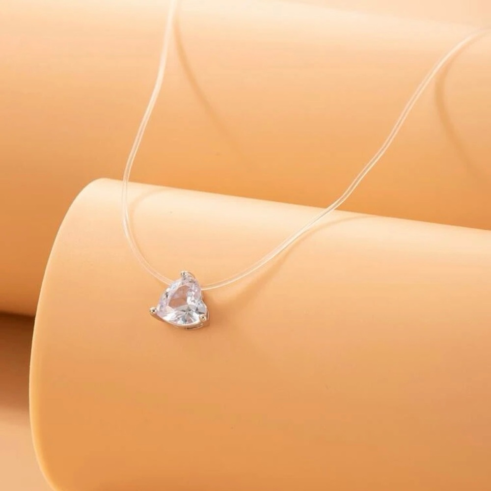 Cubic Zirconia Heart Charm Necklace - Picture 2 of 5